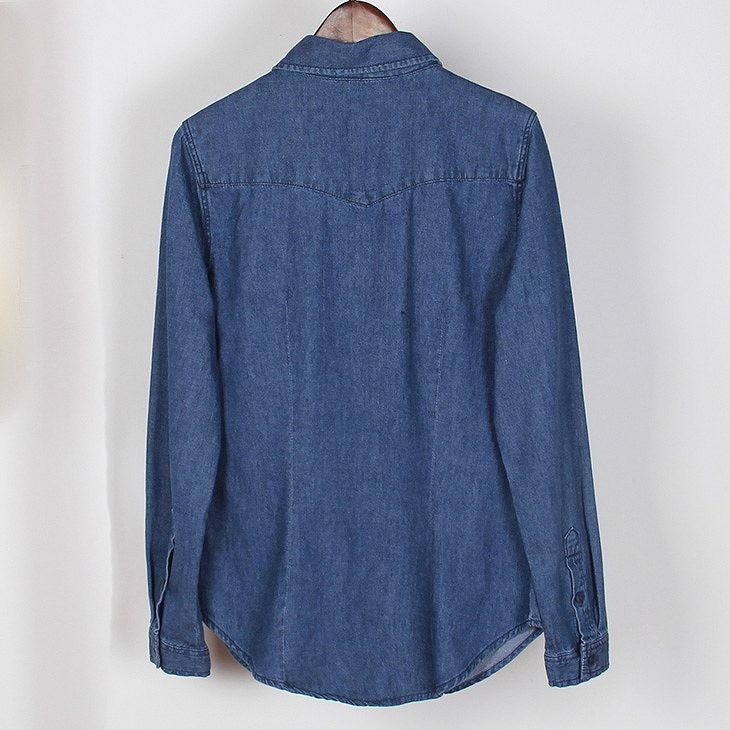 レディース　トップス　デニムシャツ　長袖　無地　シンプル　定番　カジュアル　大きいサイズ　大人可愛い　フェミニン　デート　着まわし力◎　お出かけ　デイリー　ブルー　インディゴ　送料無料