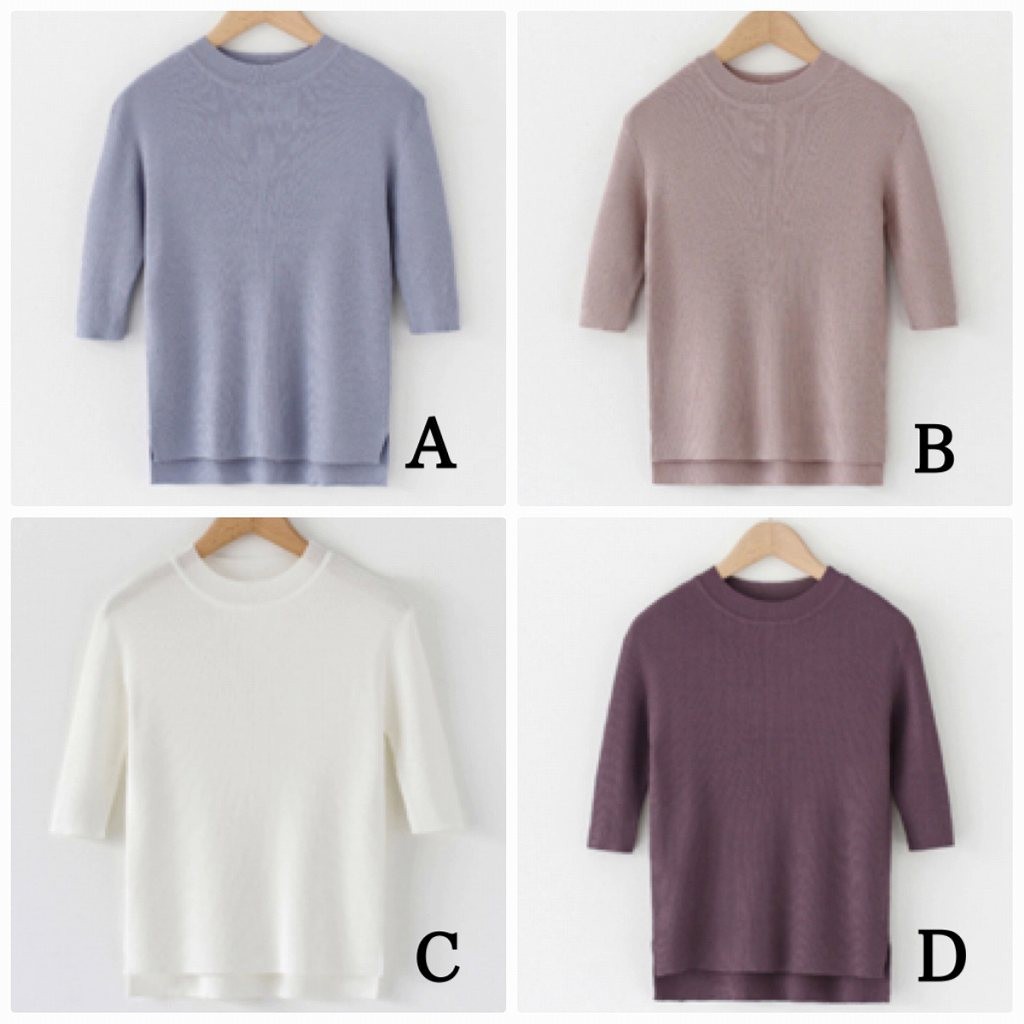 レディース　トップス　カットソー　無地　5分袖　スリム　カジュアル　フリーサイズ　大人可愛い　フェミニン　デート　お出かけ　デイリー　ブルー　ホワイト　ピンク　ブラック　グレー　ワイン　送料無料