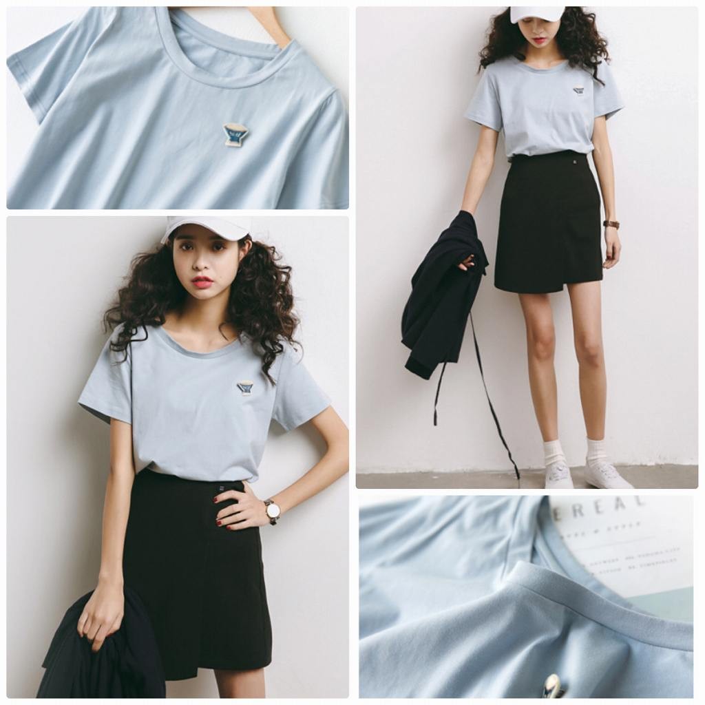 レディース　トップス　Tシャツ　ワンポイント　カットソー　半袖　スリム　カジュアル　フリーサイズ　大人可愛い　フェミニン　スポーツ　デート　お出かけ　デイリー　ブルー　ホワイト　イエロー　送料無料