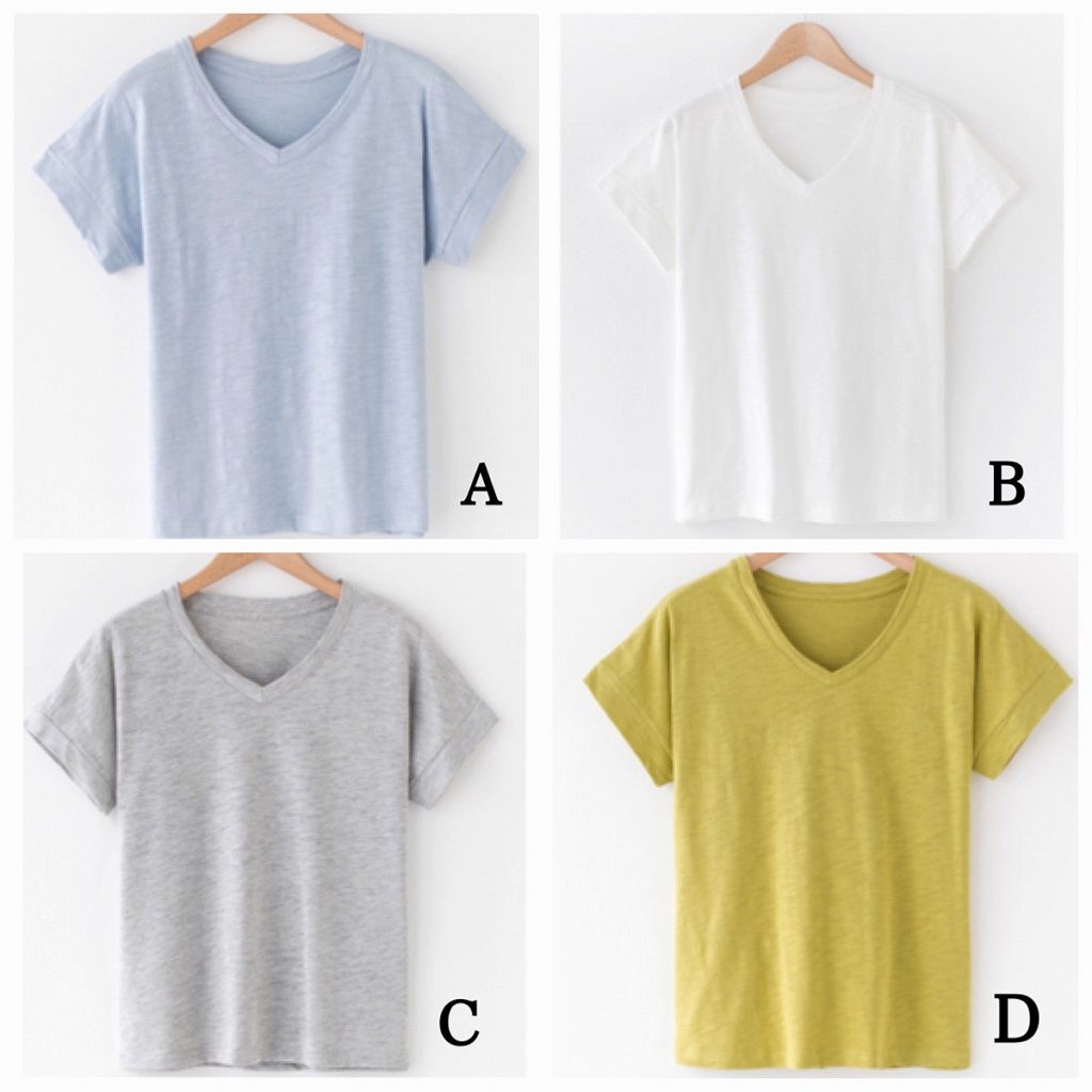 レディース　トップス　Tシャツ　カットソー　定番　Vネック　半袖　無地　カジュアル　フリーサイズ　大人可愛い　フェミニン　スポーツ　デート　お出かけ　デイリー　ブルー　ホワイト　グレー　イエロー　グリーン　ブラウン　ブラック　ネイビー　送料無料