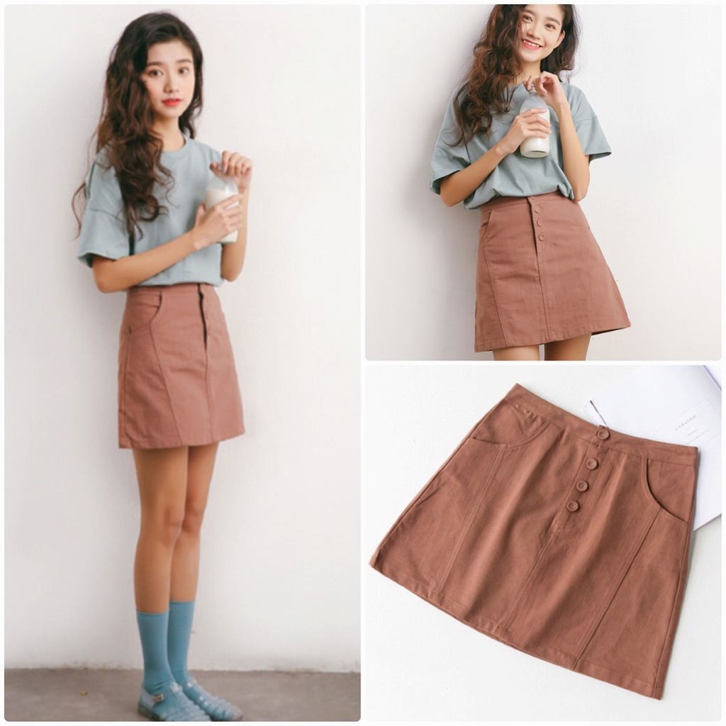 レディース　ミニスカート　ハイウエスト　膝上丈　大人可愛い　春夏　無地　カジュアル　シンプル　デイリー　お出かけ　デート　ピンク　カーキ　送料無料