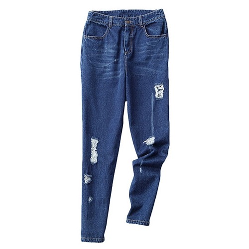 レディース デニム クラッシュデニム 穴空き ダメージジーンズ 甘辛コーデ リップドデニム 優秀デニム シンプル ワイルド カジュアル お出かけ デート デイリー 普段着 ネイビー 送料無料