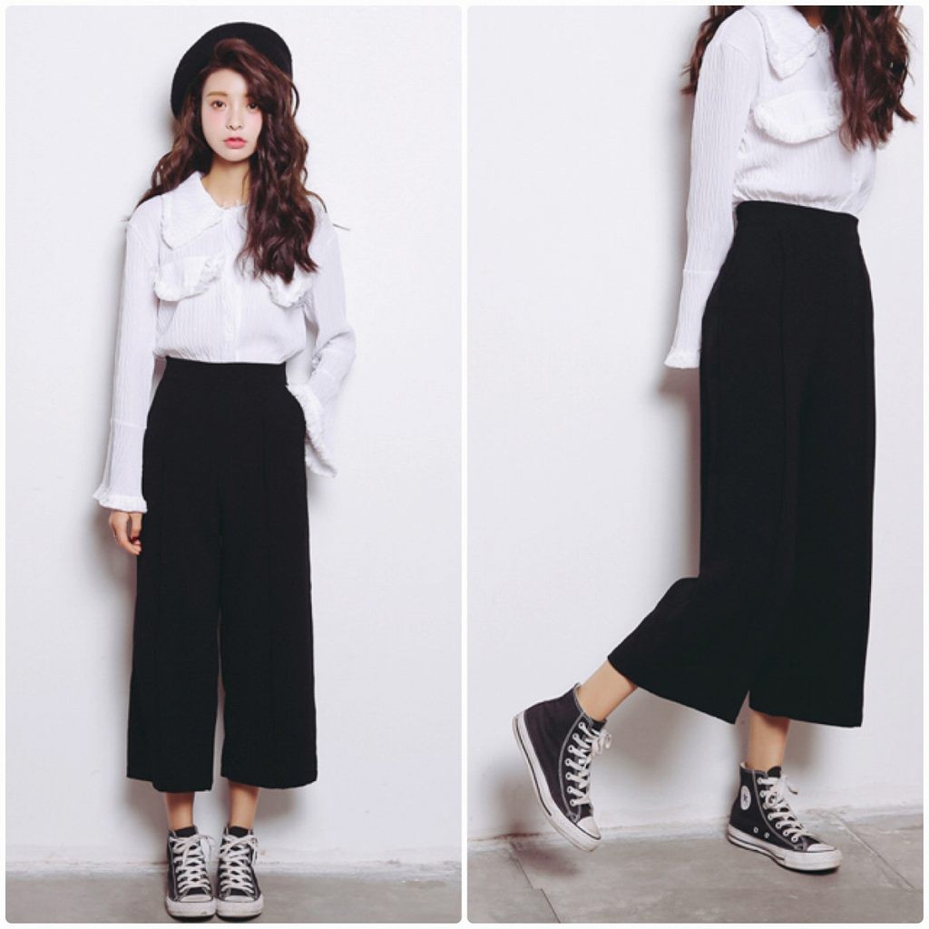 レディース　ワイドレッグパンツ　ハイウエスト　ゆったり　クロップド　半端丈　ボトムス　人気　春物　夏物　女性　大人　カジュアル　キュート　可愛い　フェミニン　セクシー　おしゃれ　ファッション　美脚　脚長　ブラック　黒　S　M　L　サイズ　送料無料