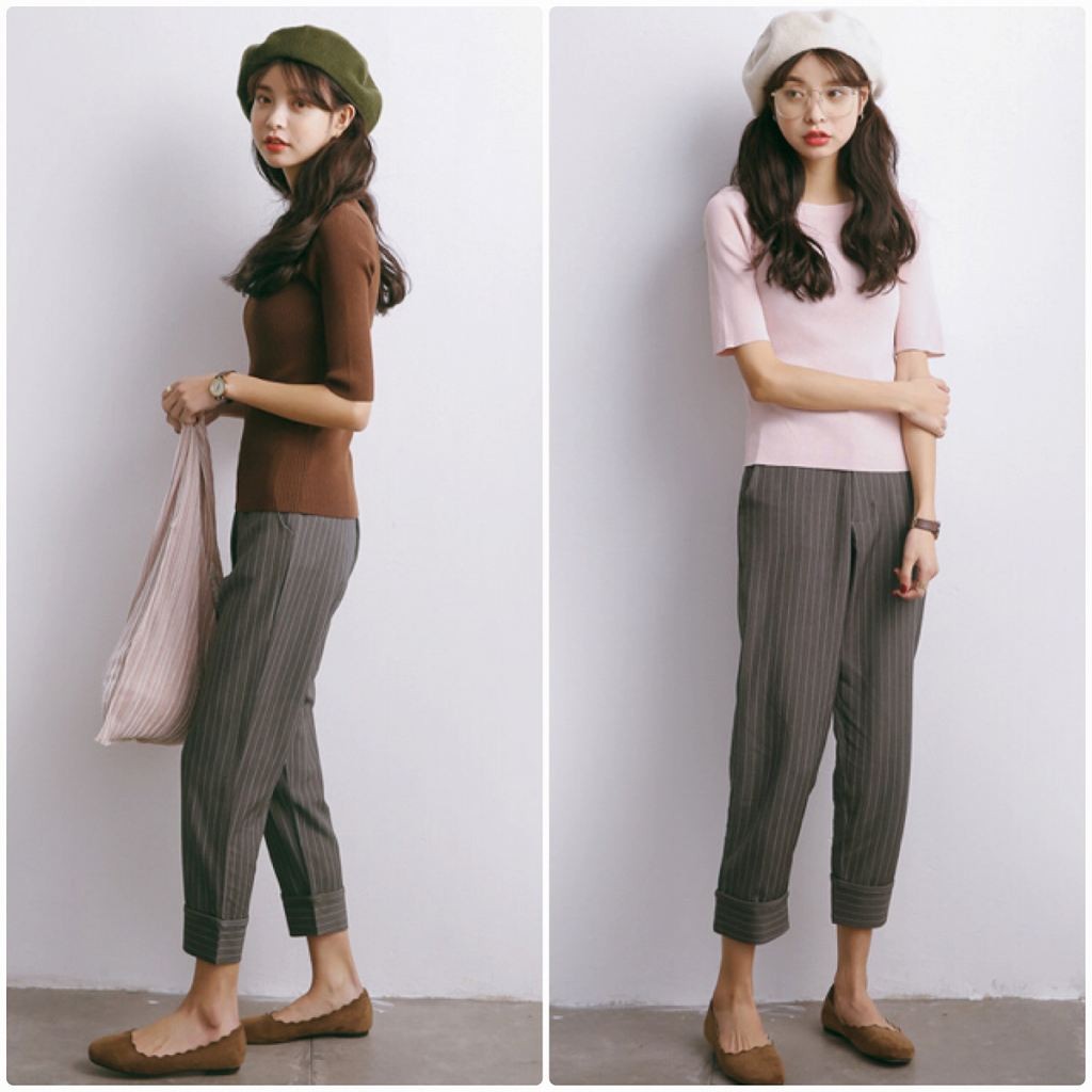 レディース　ストライプ　パンツ　ゆったり　クロップド　半端丈　ボトムス　人気　春物　夏物　女性　大人　カジュアル　キュート　可愛い　フェミニン　セクシー　おしゃれ　ファッション　美脚　脚長　美シルエット　ブラック　グレー　S　M　L　サイズ　送料無料