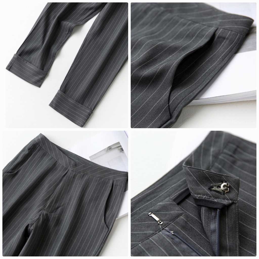 レディース　ストライプ　パンツ　ゆったり　クロップド　半端丈　ボトムス　人気　春物　夏物　女性　大人　カジュアル　キュート　可愛い　フェミニン　セクシー　おしゃれ　ファッション　美脚　脚長　美シルエット　ブラック　グレー　S　M　L　サイズ　送料無料