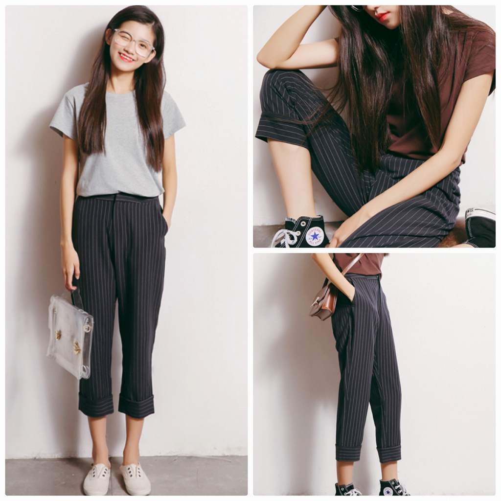 レディース　ストライプ　パンツ　ゆったり　クロップド　半端丈　ボトムス　人気　春物　夏物　女性　大人　カジュアル　キュート　可愛い　フェミニン　セクシー　おしゃれ　ファッション　美脚　脚長　美シルエット　ブラック　グレー　S　M　L　サイズ　送料無料