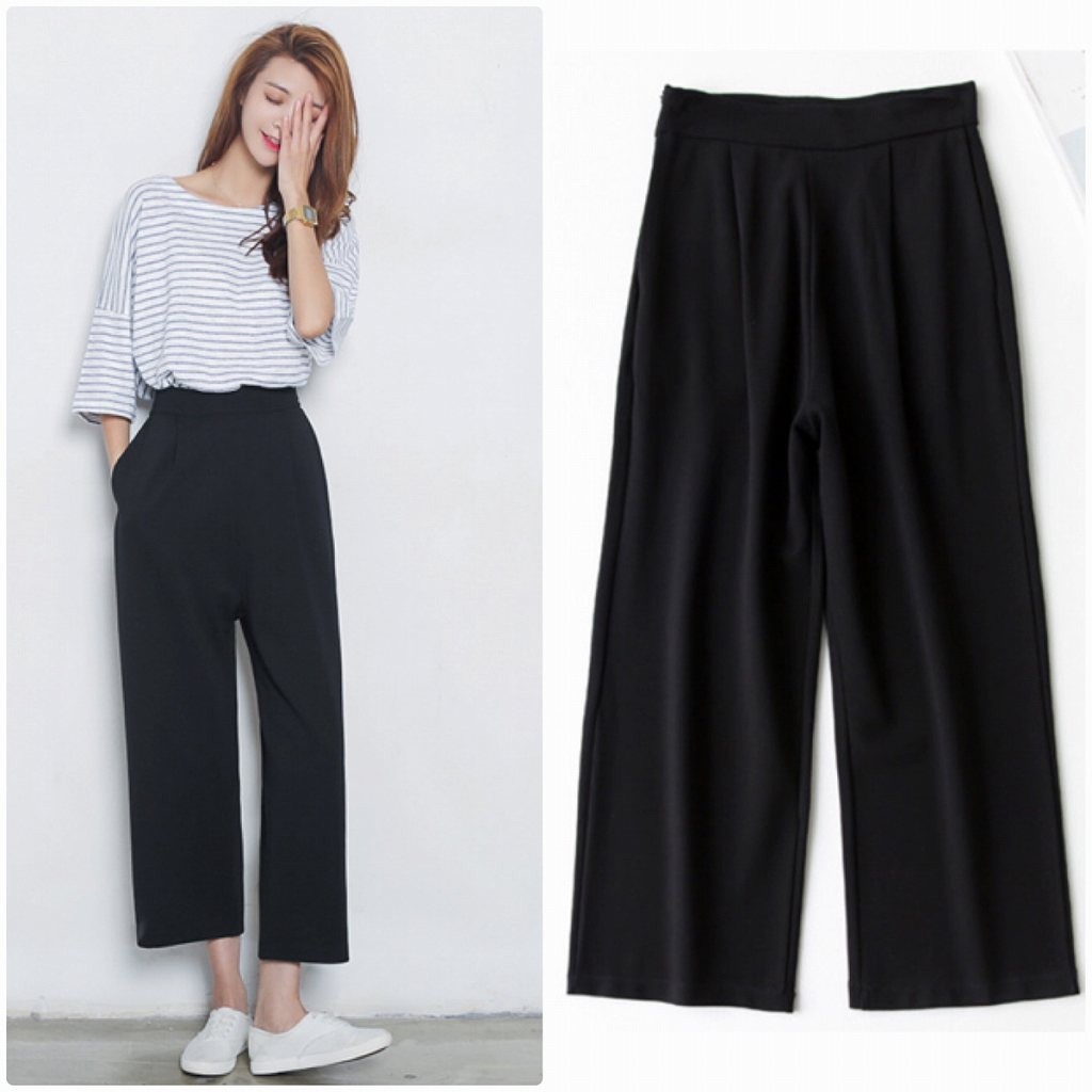 レディース　ワイドレッグパンツ　ゆったり　クロップド　半端丈　ボトムス　人気　春物　夏物　女性　大人　カジュアル　キュート　可愛い　フェミニン　セクシー　おしゃれ　ファッション　美脚　脚長　ブラック　ネイビー　ホワイト　S　M　サイズ　送料無料