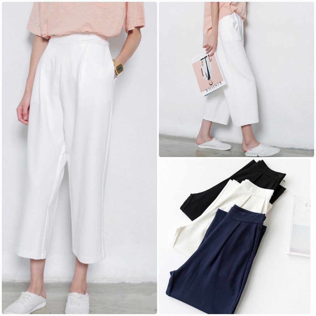 レディース　ワイドレッグパンツ　ゆったり　クロップド　半端丈　ボトムス　人気　春物　夏物　女性　大人　カジュアル　キュート　可愛い　フェミニン　セクシー　おしゃれ　ファッション　美脚　脚長　ブラック　ネイビー　ホワイト　S　M　サイズ　送料無料