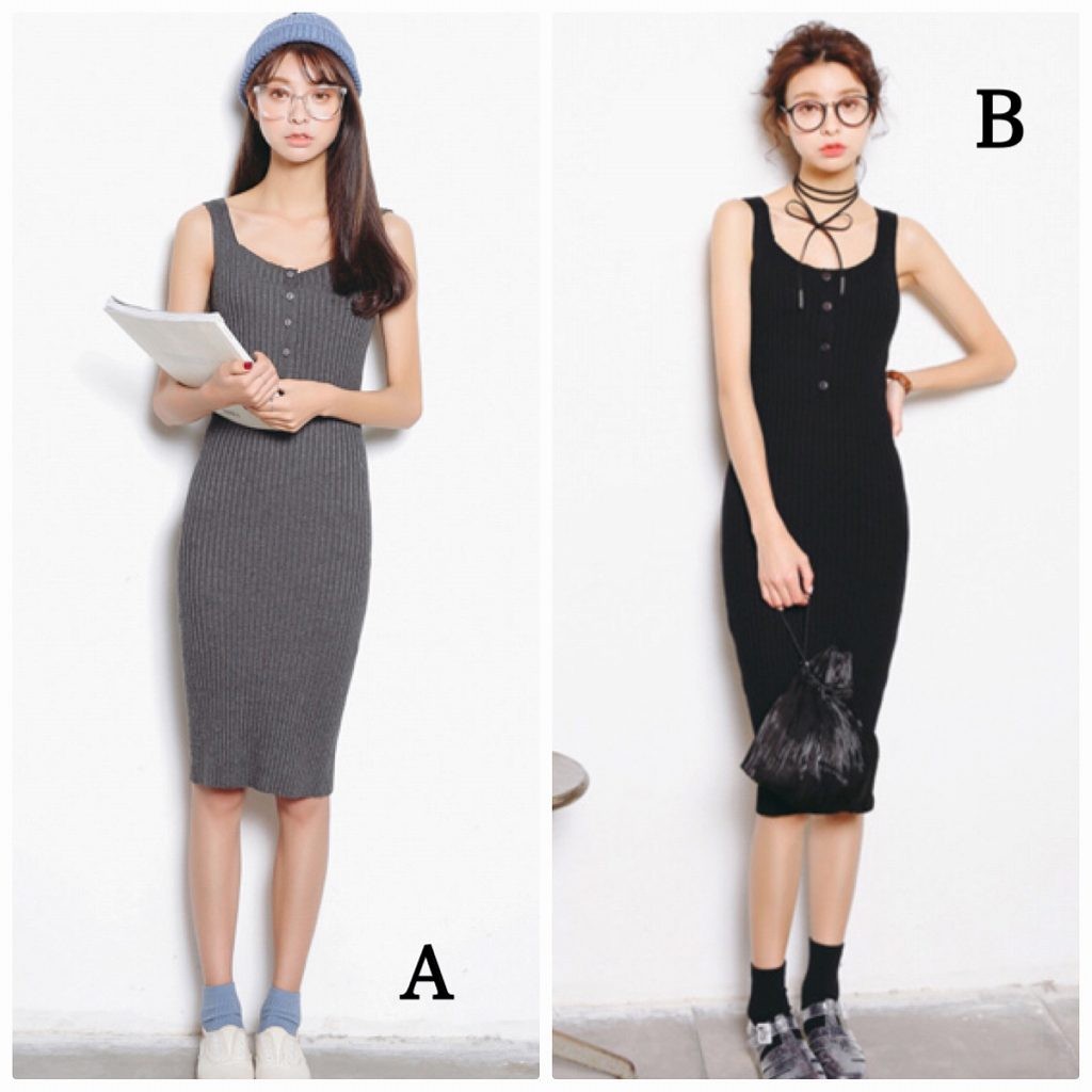 レディース　ワンピース　ミディ丈　ひざ下丈　ひざ上丈　スリム　タイト　ノースリーブ　人気　春　夏物　女性　大人　カジュアル　キュート　可愛い　フェミニン　おしゃれ　ファッション　ブラック　グレー　フリーサイズ　ワンサイズ　送料無料