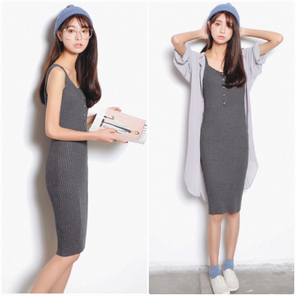 レディース　ワンピース　ミディ丈　ひざ下丈　ひざ上丈　スリム　タイト　ノースリーブ　人気　春　夏物　女性　大人　カジュアル　キュート　可愛い　フェミニン　おしゃれ　ファッション　ブラック　グレー　フリーサイズ　ワンサイズ　送料無料