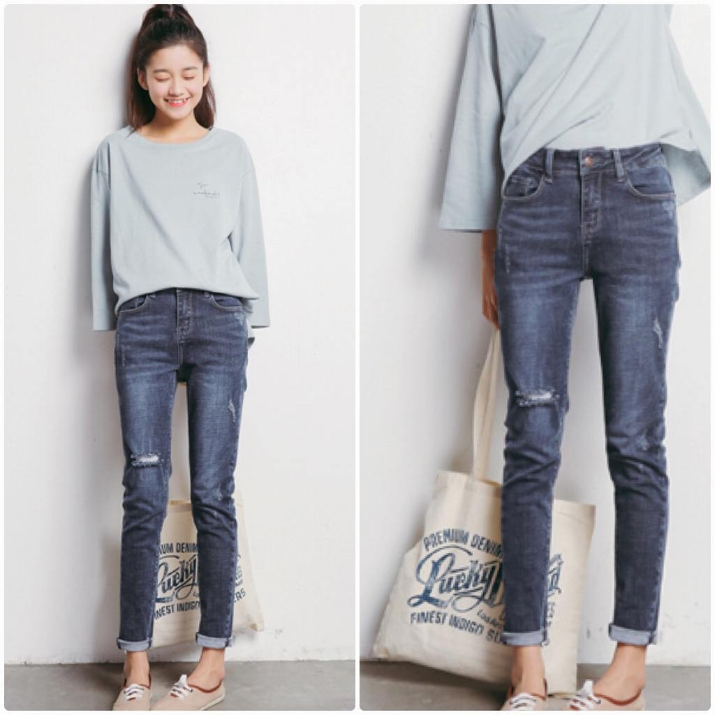 レディース　クラッシュ加工　ダメージ　デニム　ジーンズ　ジーパン　スリム　ボトムス　人気　春物　夏物　女性　大人　カジュアル　キュート　可愛い　フェミニン　セクシー　おしゃれ　ファッション　美脚　脚長　美シルエット　ブルー　S　M　L　サイズ　送料無料