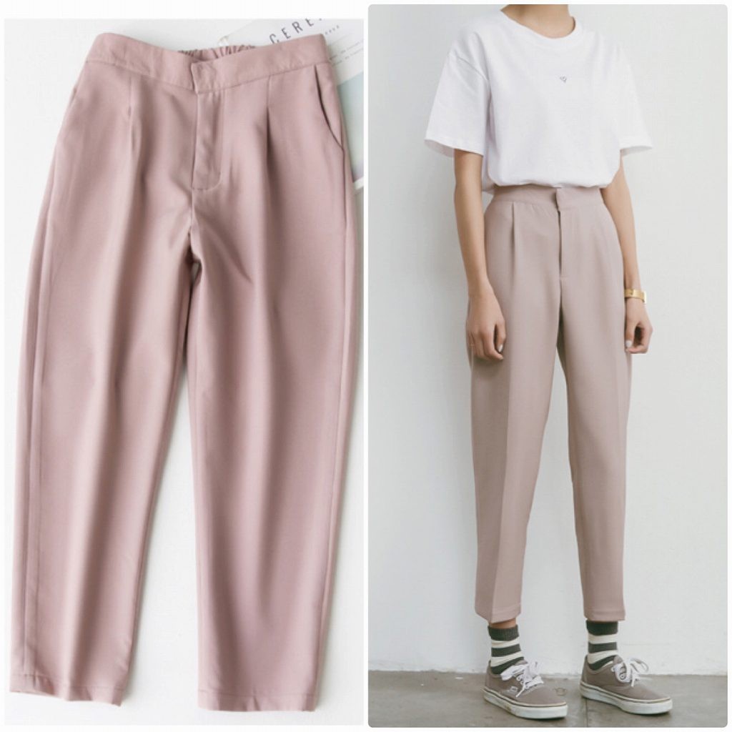 レディース　クロップド　半端丈　ハイウエスト　パンツ　ボトムス　春物　夏物　女性　大人　カジュアル　可愛い　フェミニン　おしゃれ　ファッション　美脚　脚長　美シルエット　ブラック　ブルー　ピンク　S　M　L　サイズ　送料無料