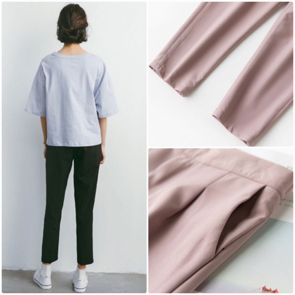 レディース　クロップド　半端丈　ハイウエスト　パンツ　ボトムス　春物　夏物　女性　大人　カジュアル　可愛い　フェミニン　おしゃれ　ファッション　美脚　脚長　美シルエット　ブラック　ブルー　ピンク　S　M　L　サイズ　送料無料