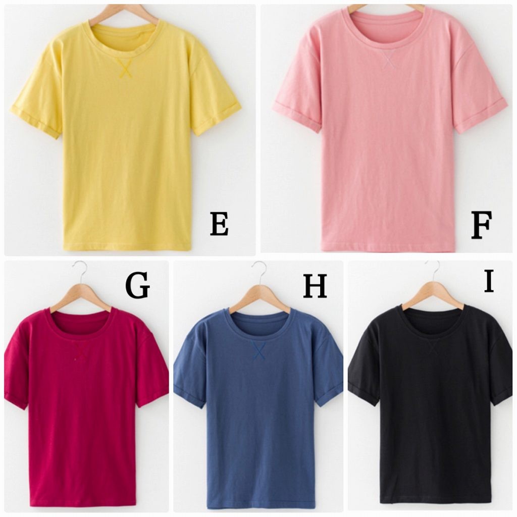 レディース　Tシャツ　半袖　ラウンドネック　トップス　人気　春　夏物　女性　大人　カジュアル　キュート　可愛い　フェミニン　おしゃれ　ファッション　ブラック　ブルー　イエロー　ホワイト　ピンク　グリーン　グレー　フリーサイズ　ワンサイズ　送料無料