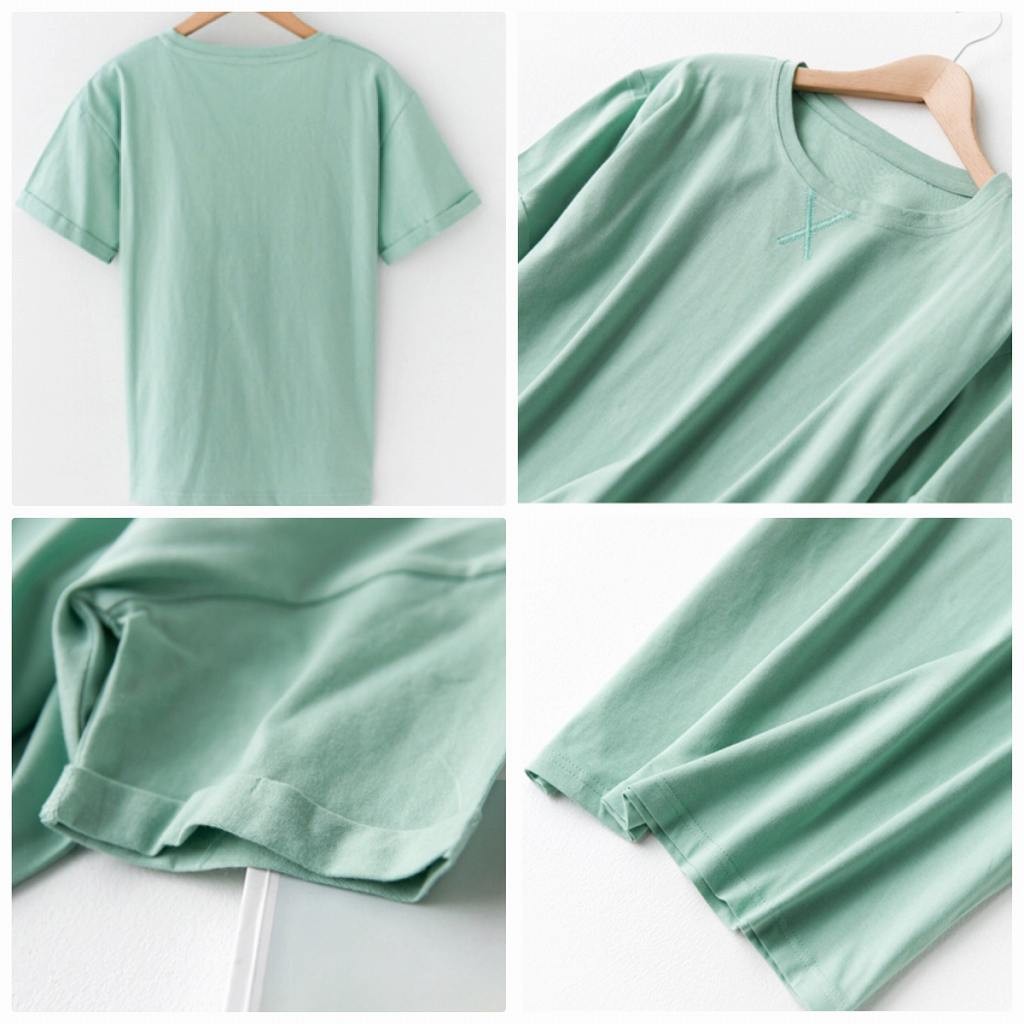 レディース　Tシャツ　半袖　ラウンドネック　トップス　人気　春　夏物　女性　大人　カジュアル　キュート　可愛い　フェミニン　おしゃれ　ファッション　ブラック　ブルー　イエロー　ホワイト　ピンク　グリーン　グレー　フリーサイズ　ワンサイズ　送料無料