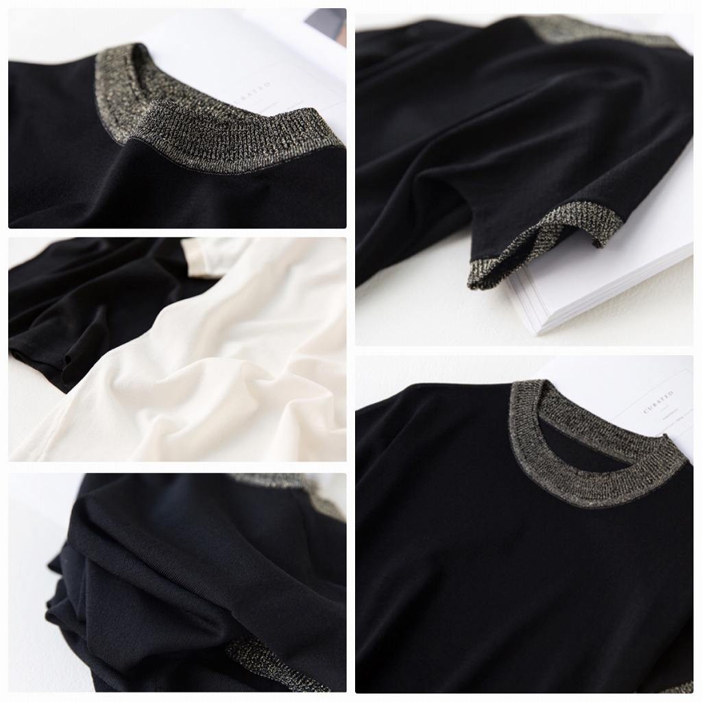 レディース　カットソー　ニット　セーター　半袖　クルーネック　トップス　人気　春　夏物　女性　大人　カジュアル　キュート　可愛い　フェミニン　おしゃれ　ファッション　ブラック　ホワイト　黒　白　フリーサイズ　ワンサイズ　送料無料