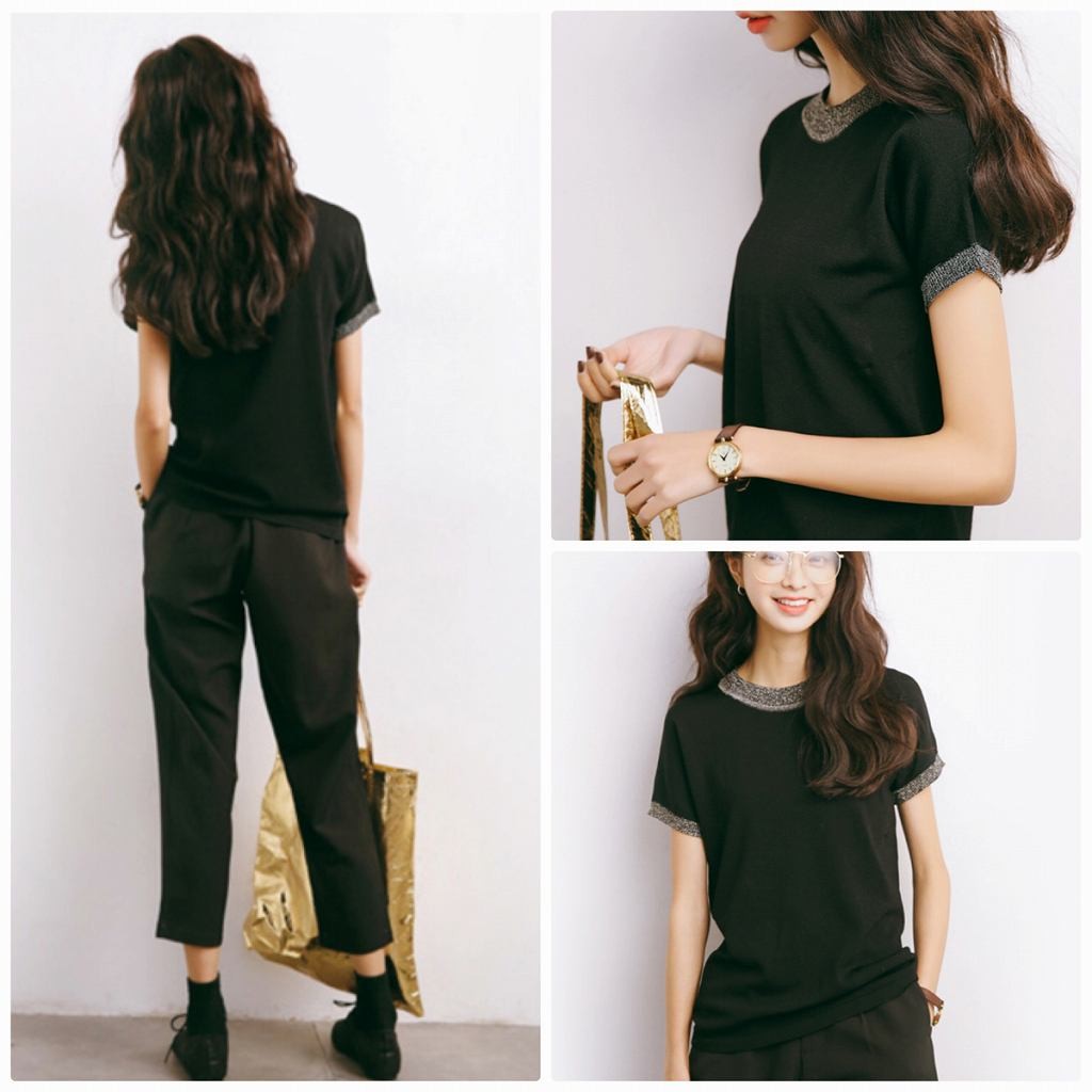 レディース　カットソー　ニット　セーター　半袖　クルーネック　トップス　人気　春　夏物　女性　大人　カジュアル　キュート　可愛い　フェミニン　おしゃれ　ファッション　ブラック　ホワイト　黒　白　フリーサイズ　ワンサイズ　送料無料