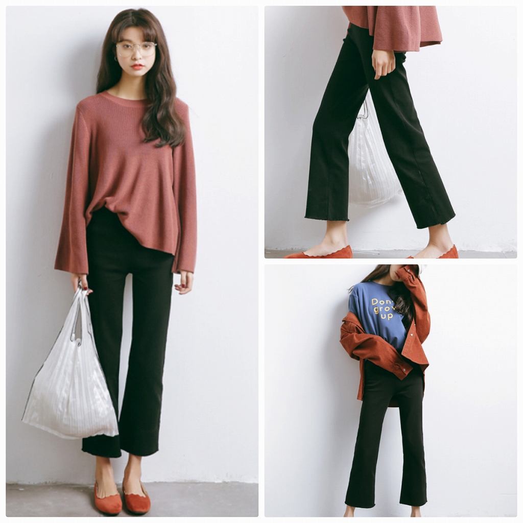 レディース　ベルボトム　ブーツカット　クロップドパンツ　半端丈　ボトムス　人気　春物　夏物　女性　大人　カジュアル　キュート　可愛い　フェミニン　おしゃれ　ファッション　美脚　脚長　美シルエット　ブラック　M　L　XL　サイズ　送料無料