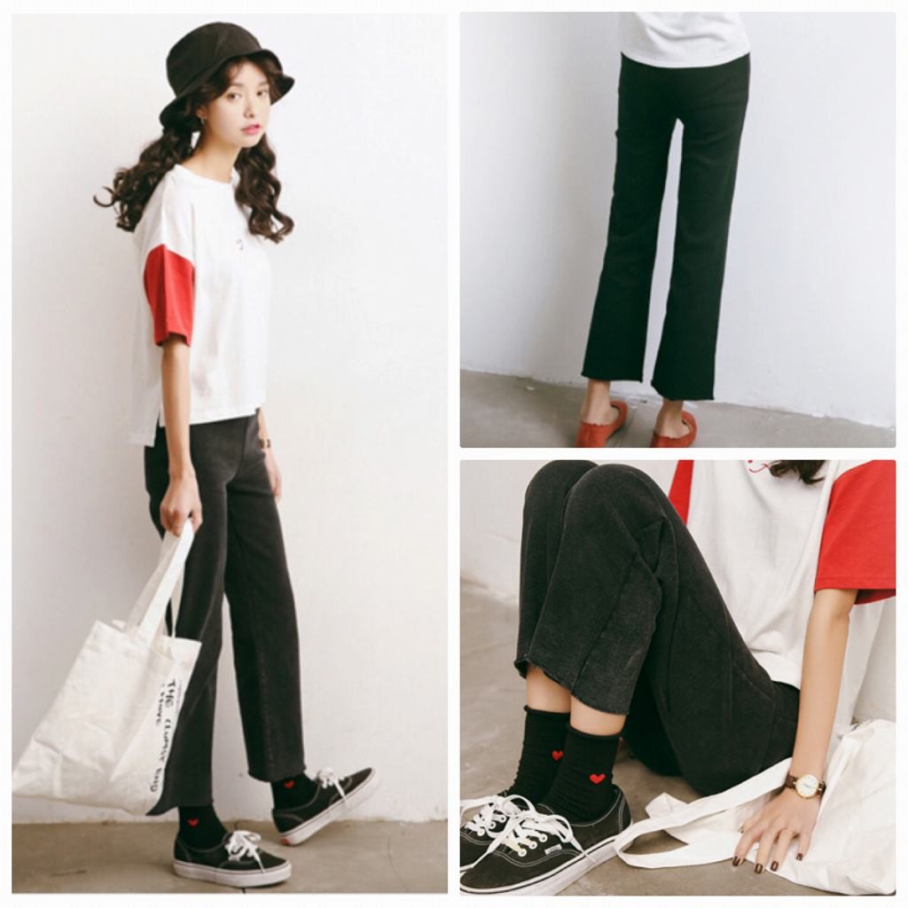 レディース　ベルボトム　ブーツカット　クロップドパンツ　半端丈　ボトムス　人気　春物　夏物　女性　大人　カジュアル　キュート　可愛い　フェミニン　おしゃれ　ファッション　美脚　脚長　美シルエット　ブラック　M　L　XL　サイズ　送料無料