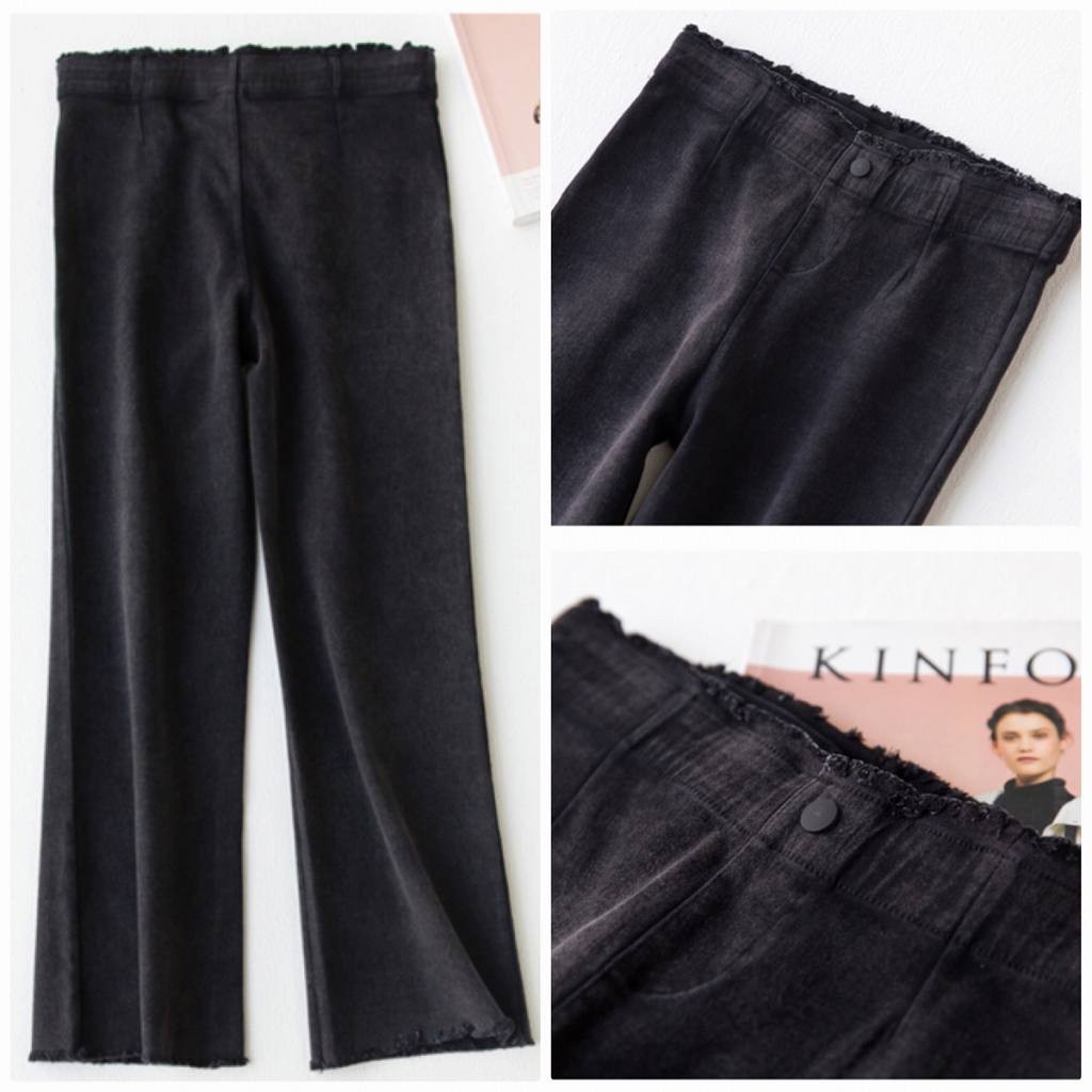 レディース　ベルボトム　ブーツカット　クロップドパンツ　半端丈　ボトムス　人気　春物　夏物　女性　大人　カジュアル　キュート　可愛い　フェミニン　おしゃれ　ファッション　美脚　脚長　美シルエット　ブラック　M　L　XL　サイズ　送料無料