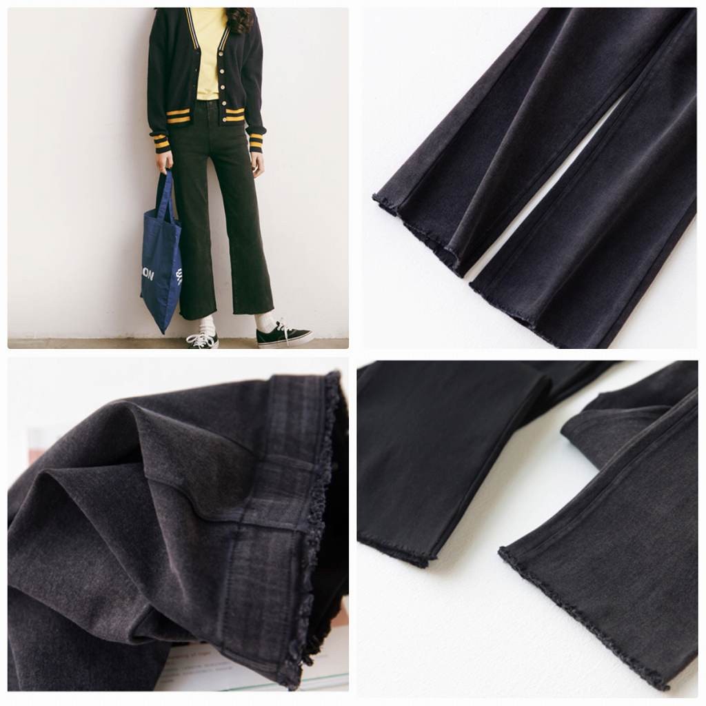 レディース　ベルボトム　ブーツカット　クロップドパンツ　半端丈　ボトムス　人気　春物　夏物　女性　大人　カジュアル　キュート　可愛い　フェミニン　おしゃれ　ファッション　美脚　脚長　美シルエット　ブラック　M　L　XL　サイズ　送料無料