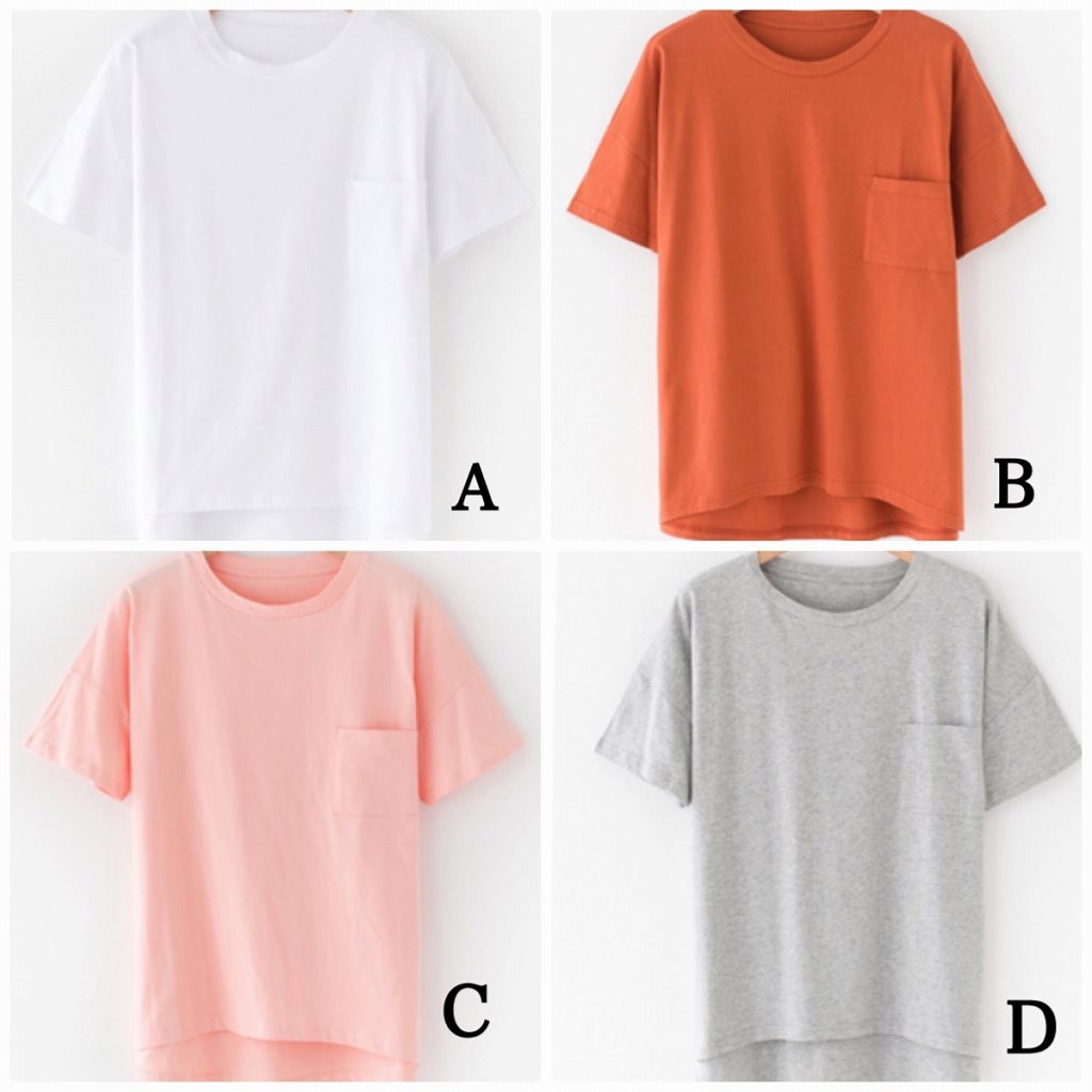 レディース　半袖　Tシャツ　クルーネック　ポケット　トップス　春物　夏物　女性　大人　カジュアル　可愛い　フェミニン　おしゃれ　ファッション　ブラック　ホワイト　オレンジ　グレー　ピンク　イエロー　ブルー　フリーサイズ　ワンサイズ　送料無料