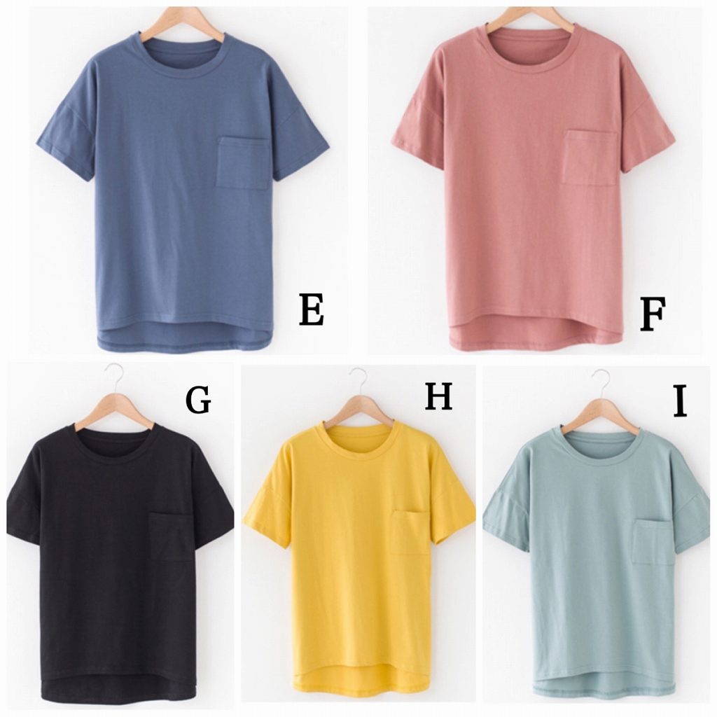 レディース　半袖　Tシャツ　クルーネック　ポケット　トップス　春物　夏物　女性　大人　カジュアル　可愛い　フェミニン　おしゃれ　ファッション　ブラック　ホワイト　オレンジ　グレー　ピンク　イエロー　ブルー　フリーサイズ　ワンサイズ　送料無料