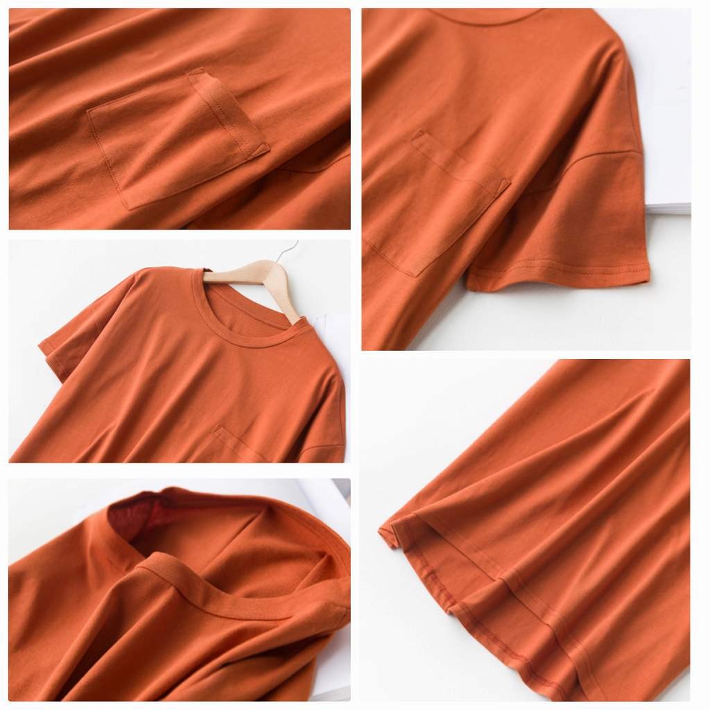 レディース　半袖　Tシャツ　クルーネック　ポケット　トップス　春物　夏物　女性　大人　カジュアル　可愛い　フェミニン　おしゃれ　ファッション　ブラック　ホワイト　オレンジ　グレー　ピンク　イエロー　ブルー　フリーサイズ　ワンサイズ　送料無料