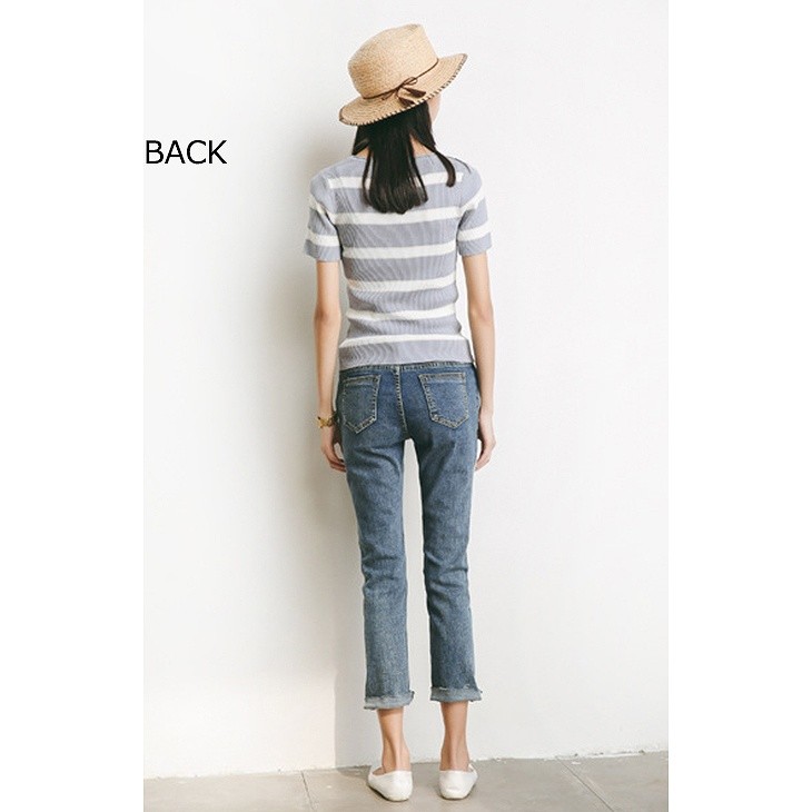 レディース　トップス　サマーニット　セーター　半袖　クルーネック　ボーダー　カジュアル　大人可愛い　フリーサイズ　フェミニン　デート　お出かけ　デイリー　ブラック　グレー　アイボリー　送料無料