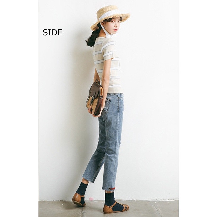 レディース　トップス　サマーニット　セーター　半袖　クルーネック　ボーダー　カジュアル　大人可愛い　フリーサイズ　フェミニン　デート　お出かけ　デイリー　ブラック　グレー　アイボリー　送料無料