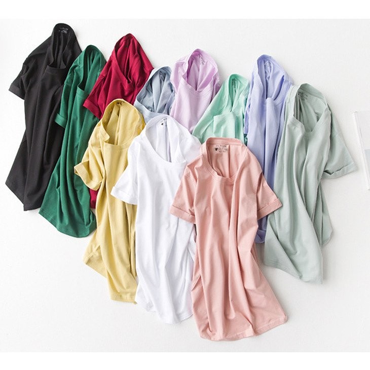 レディース　トップス　Tシャツ　無地　半袖　カットソー　定番　カジュアル　フリーサイズ　大人可愛い　お出かけ　デイリー　イエロー　ホワイト　モスグリーン　ラベンダー　グリーン　ピンク　ライトパープル　レッド　ライトブルー　ライトグリーン　ブラック　送料無料