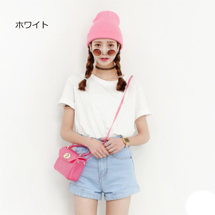 レディース　トップス　Tシャツ　無地　半袖　カットソー　定番　カジュアル　フリーサイズ　大人可愛い　お出かけ　デイリー　イエロー　ホワイト　モスグリーン　ラベンダー　グリーン　ピンク　ライトパープル　レッド　ライトブルー　ライトグリーン　ブラック　送料無料