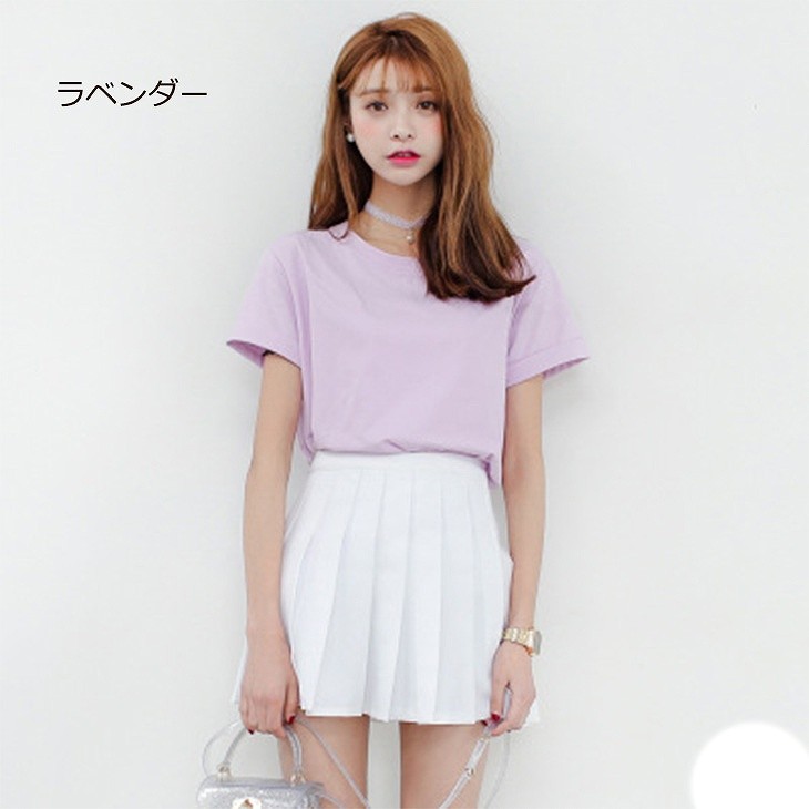 レディース　トップス　Tシャツ　無地　半袖　カットソー　定番　カジュアル　フリーサイズ　大人可愛い　お出かけ　デイリー　イエロー　ホワイト　モスグリーン　ラベンダー　グリーン　ピンク　ライトパープル　レッド　ライトブルー　ライトグリーン　ブラック　送料無料