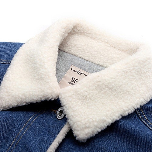 レディース　デニムジャケット　長袖　襟袖裏ボア生地　ゆったり　あったか　カジュアル　お出かけ　デート　デイリー　普段着　ブルー　送料無料