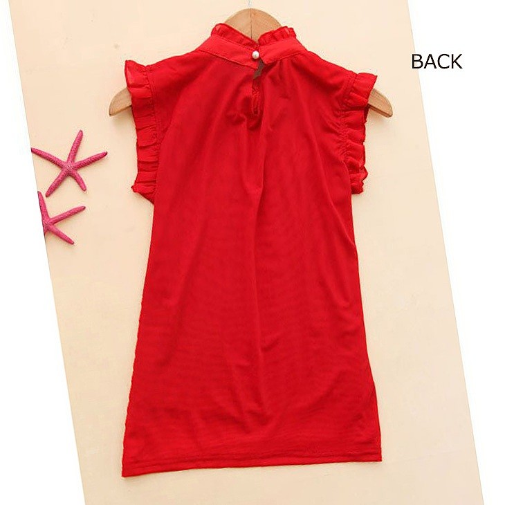 レディース　トップス　シフォン　カットソー　ブラウス　フリル　ノースリーブ　ラウンドネック　無地　カジュアル　大きいサイズ　大人可愛い　オフィス　デート　お出かけ　デイリー　レッド　ピンク　ブラック　ホワイト　グリーン　送料無料