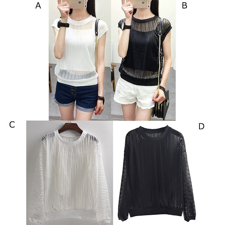 レディース　トップス　シフォン　カットソー　シースルー　無地　半袖　長袖　ラウンドネック　大きいサイズ　カジュアル　大人可愛い　オフィス　デート　お出かけ　デイリー　ホワイト　ブラック　送料無料