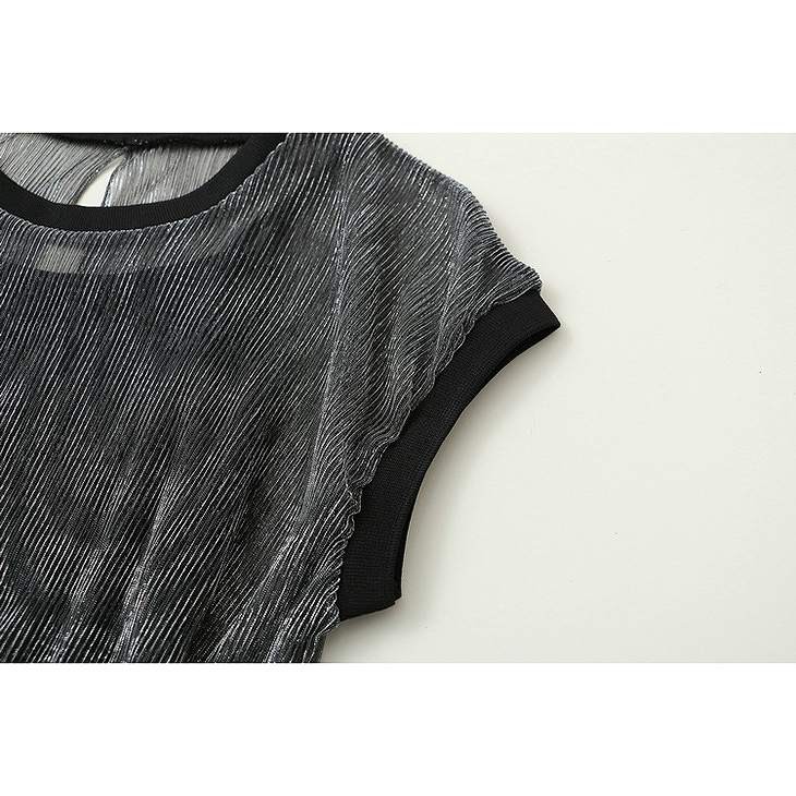 レディース　トップス　Tシャツ　無地　カットソー　半袖　シースルー　キャミソール付　カジュアル　セクシー　大人可愛い　フェミニン　デート　お出かけ　普段着　ブラック　シルバー　送料無料