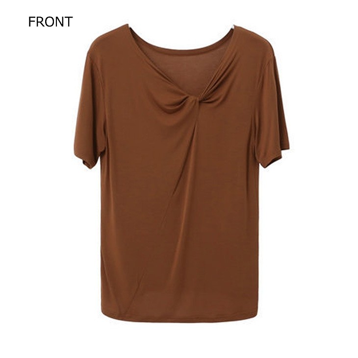 レディース　トップス　Tシャツ　無地　カットソー　ドレープドネック　半袖　綿　シンプル　カジュアル　エレガント　大人可愛い　フェミニン　デート　お出かけ　普段着　ホワイト　ブラック　送料無料