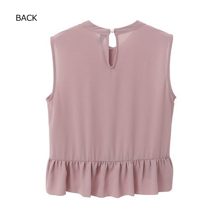 レディース　トップス　ノースリーブ　シャツ　シフォン　後ろフレア　無地　シンプル　カジュアル　大人可愛い　フェミニン　通勤　デート　お出かけ　普段着　ホワイト　ピンク　オレンジ　グリーン　送料無料