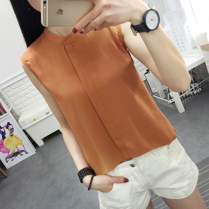 レディース　トップス　ノースリーブ　シャツ　シフォン　後ろフレア　無地　シンプル　カジュアル　大人可愛い　フェミニン　通勤　デート　お出かけ　普段着　ホワイト　ピンク　オレンジ　グリーン　送料無料