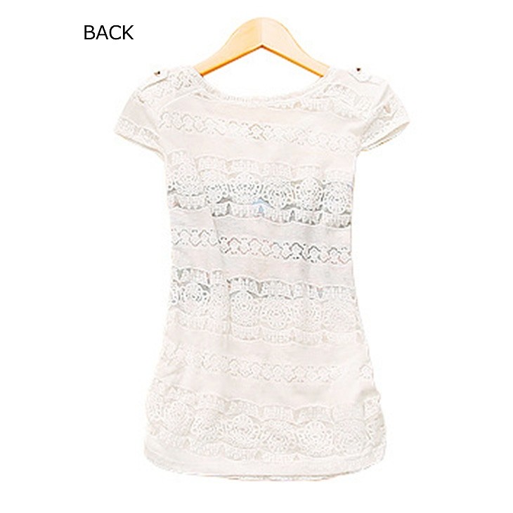 レディース　トップス　Tシャツ　Ｖネック　ボタン　半袖　プリント　レース　カラフル　華やか　カジュアル　大人可愛い　フェミニン　デート　お出かけ　普段着　送料無料