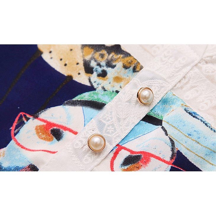 レディース　トップス　Tシャツ　Ｖネック　ボタン　半袖　プリント　レース　カラフル　華やか　カジュアル　大人可愛い　フェミニン　デート　お出かけ　普段着　送料無料