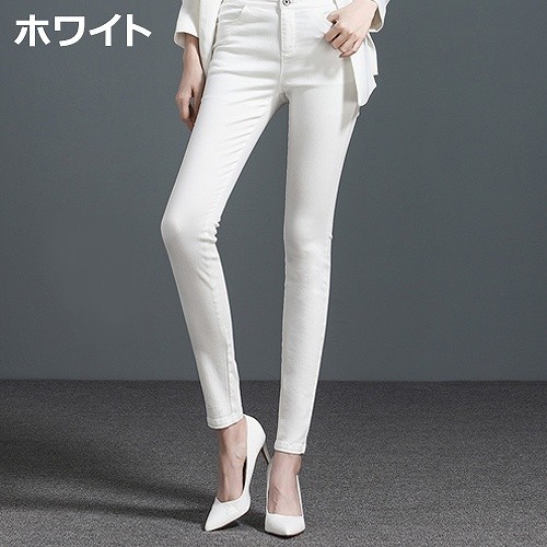 レディース　ペンシルジーンズ　ハイストレッチデニム　スリムフィット　ライクラ　カジュアル　お出かけ　デート　デイリー　普段着　ブルー　ブラック　ネイビー　ホワイト　送料無料