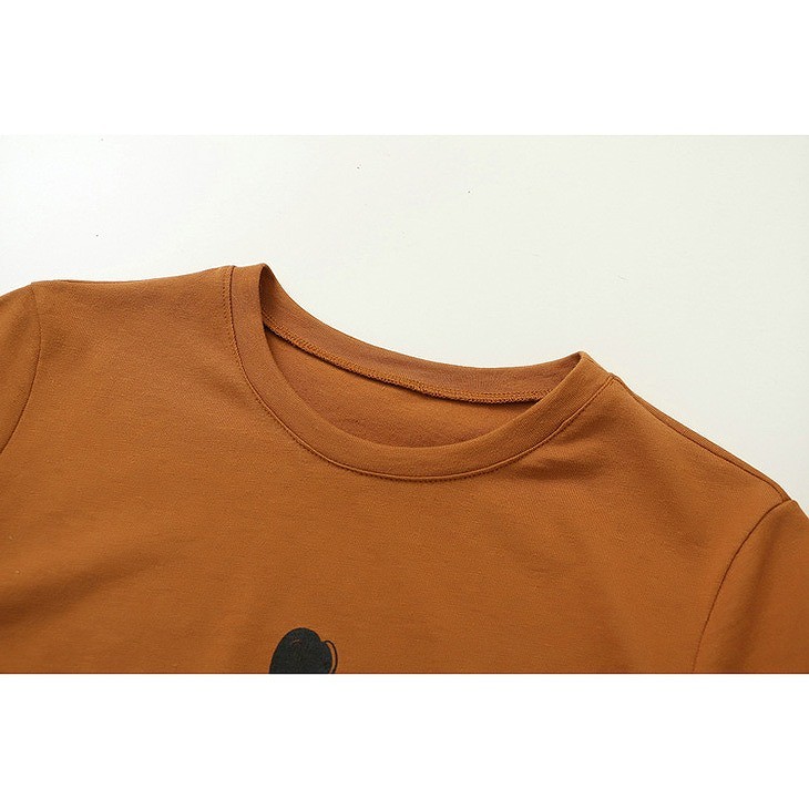 レディース　トップス　Tシャツ　半袖　綿　コットン　シンプル　プリント　漫画　クールネック　カジュアル　大人可愛い　フェミニン　デート　お出かけ　普段着　ホワイト　アイボリー　ブラウン　グリーン　送料無料