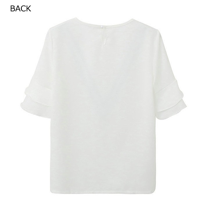 レディース　トップス　Tシャツ　半袖　フレア袖　シフォン　シンプル　ライン　カジュアル　大人可愛い　フェミニン　デート　お出かけ　普段着　ホワイト　送料無料