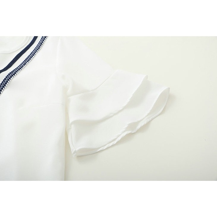 レディース　トップス　Tシャツ　半袖　フレア袖　シフォン　シンプル　ライン　カジュアル　大人可愛い　フェミニン　デート　お出かけ　普段着　ホワイト　送料無料