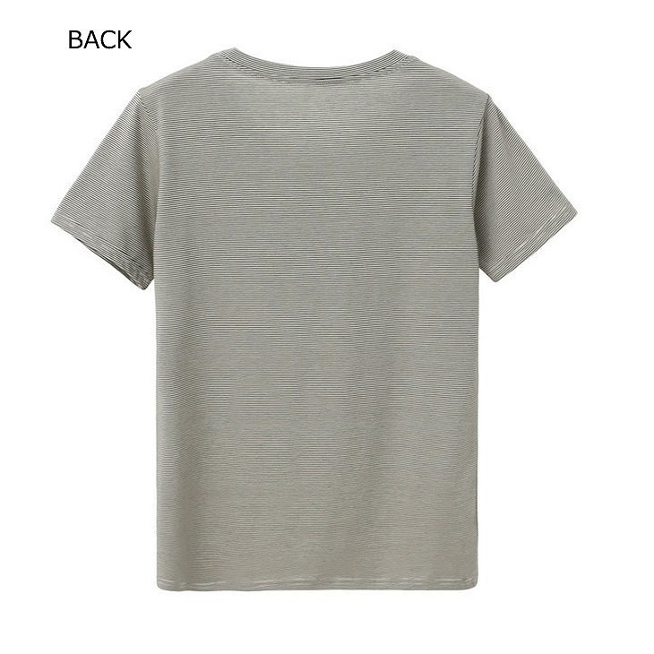 レディース　トップス　Tシャツ　半袖　ストライプ　プリント　スリム　カジュアル　大人可愛い　フェミニン　デート　お出かけ　普段着　送料無料