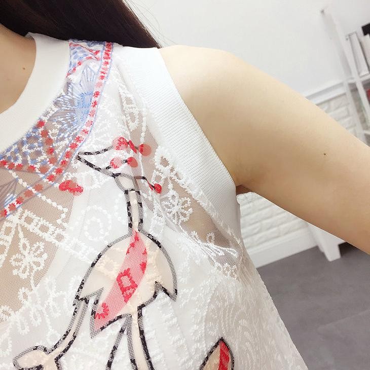 レディース　ワンピース　ノースリーブ　二重　レース　膝上　花柄　アニマル柄　春　夏　カジュアル　フェミニン　キュート　可愛い　おしゃれ　セクシー　ホワイト　白　レッド　グリーン　ブルー　送料無料