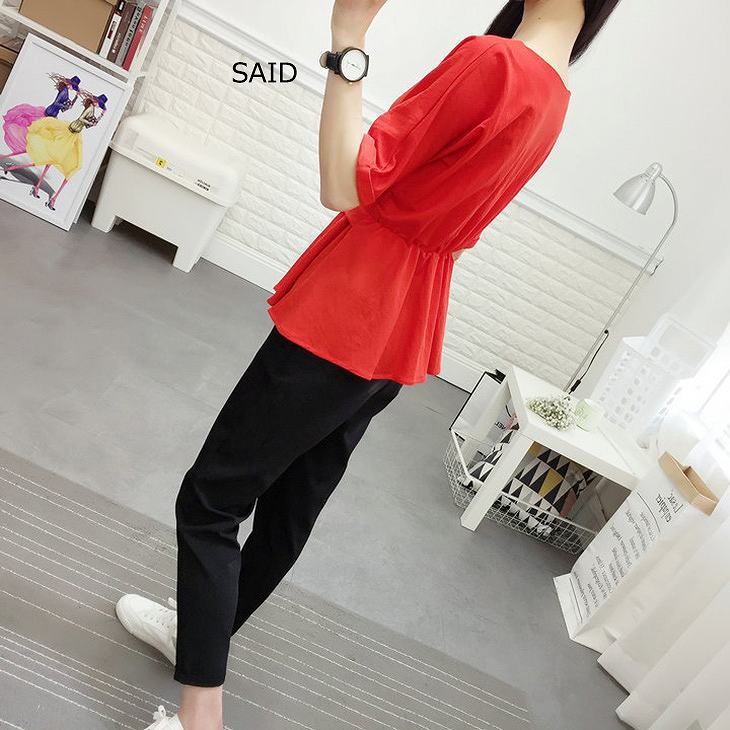 レディース　トップス　Tシャツ　半袖　無地　カットソー　シフォン　ベルト　フレア　シンプル　エレガント　上品　セクシー　カジュアル　大人可愛い　フェミニン　おしゃれ　通勤　ビジネス　デート　お出かけ　普段着　ホワイト　白　ブラック　黒　レッド　送料無料