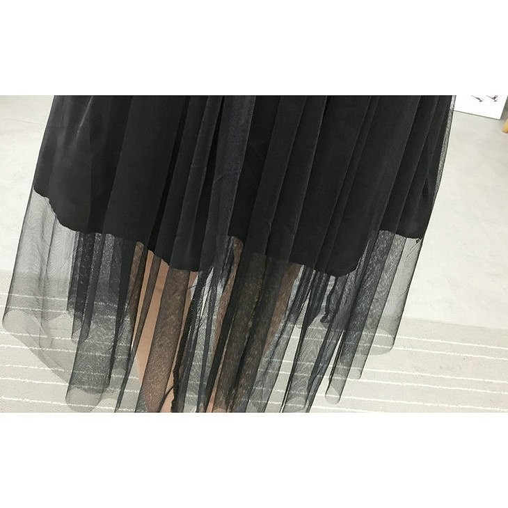 レディース　ツーピース　デニムベスト＆ロングワンピース　膝下丈　シフォン　無地　大人可愛い　大きいサイズ　カジュアル　シンプル　卒業式　セレモニー　お出かけ　デート　ブルー×ブラック　送料無料